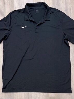 Nike Men's Black Polo with White Swoosh